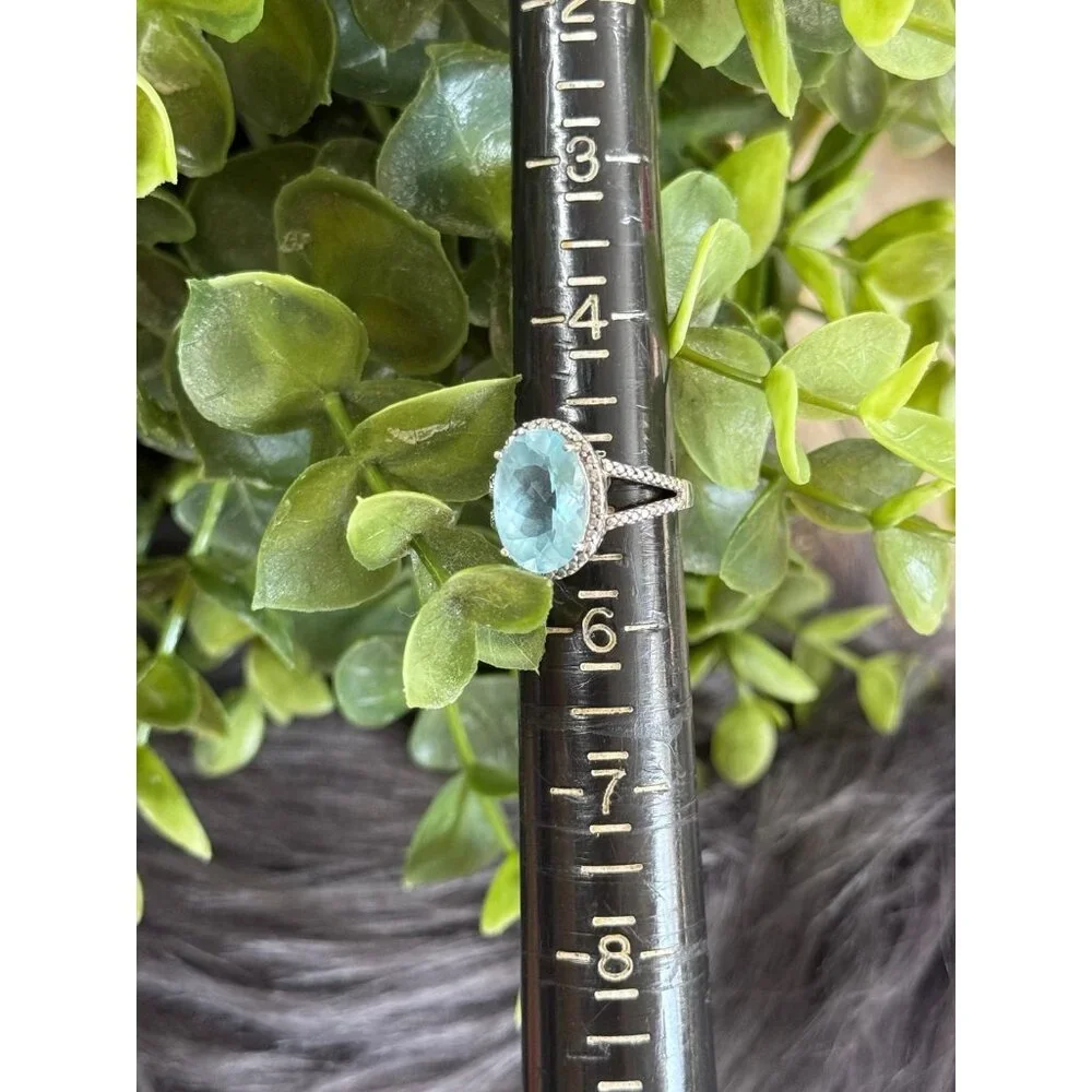 Blue Stone Surrounded With CZ’s Silver 925‎ Ring